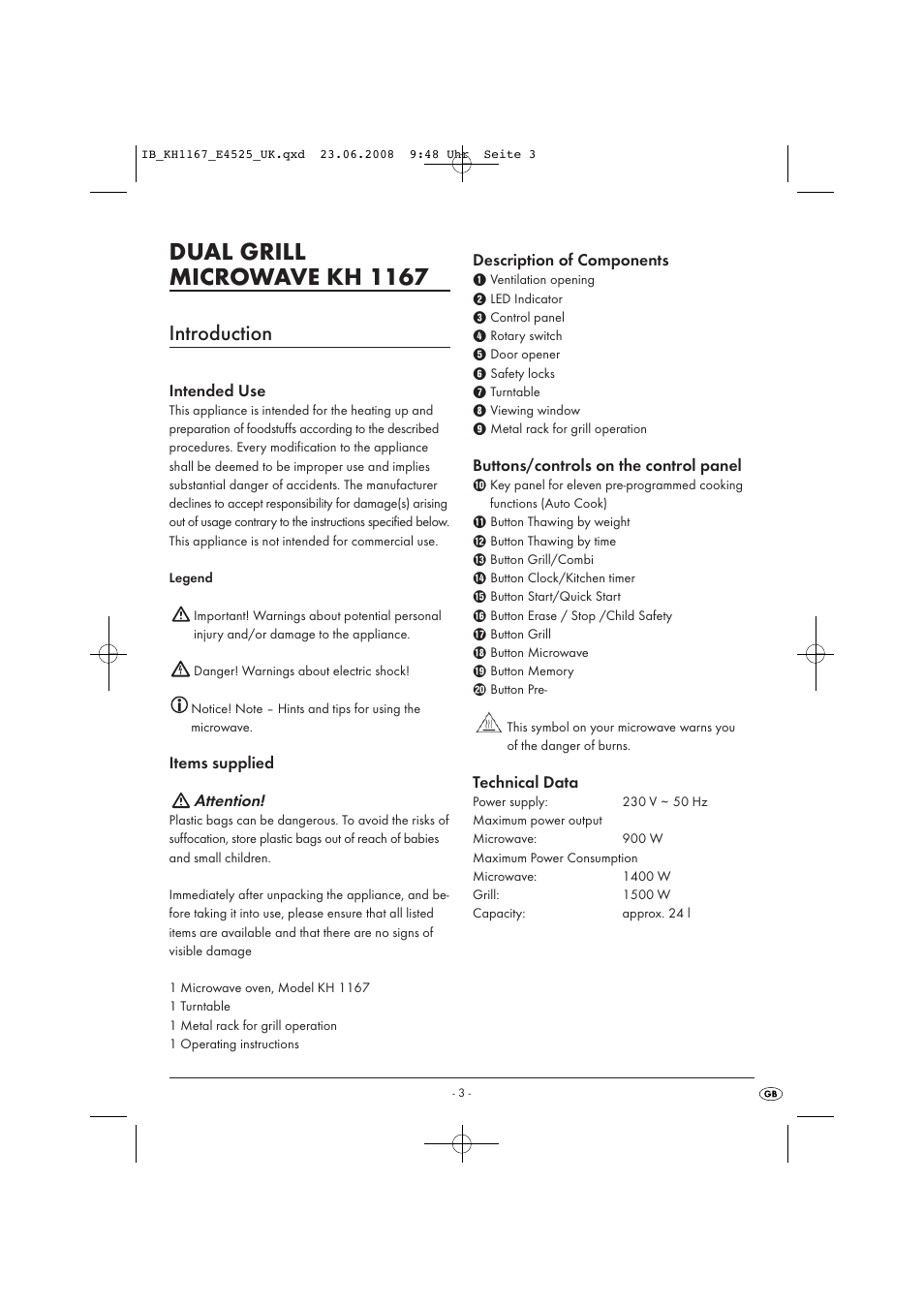 Dual grill microwave kh 1167, Introduction | Kompernass KH1167 User Manual | Page 5 / 33