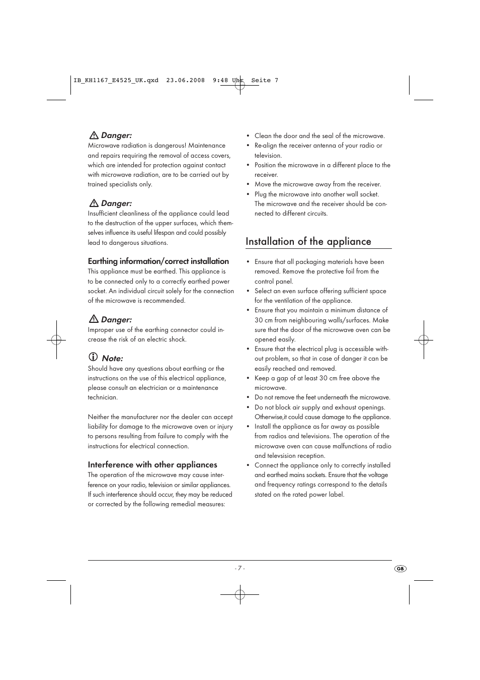 Installation of the appliance | Kompernass KH1167 User Manual | Page 9 / 33