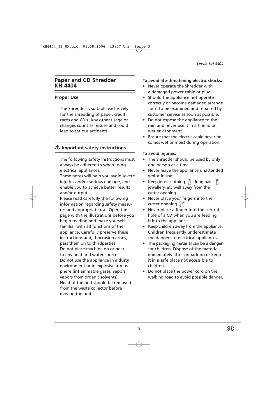 Paper and cd shredder kh 4404 | Kompernass KH4404-04/06-V3 User Manual | Page 5 / 8