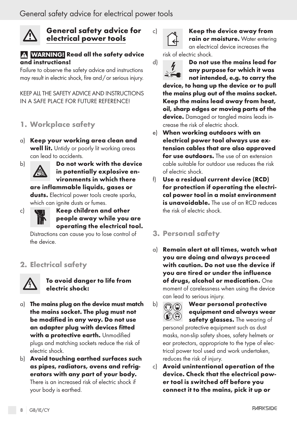 General safety advice for electrical power tools | Kompernass PSBM 850 User Manual | Page 6 / 11