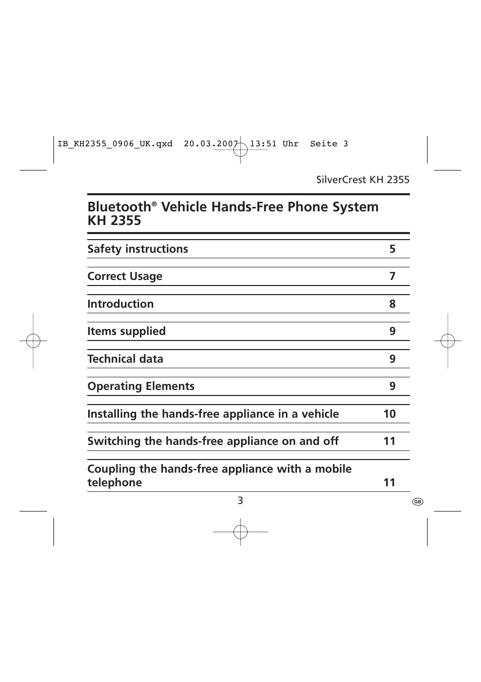 Bluetooth, Vehicle hands-free phone system kh 2355 | Kompernass KH 2355 User Manual | Page 5 / 24