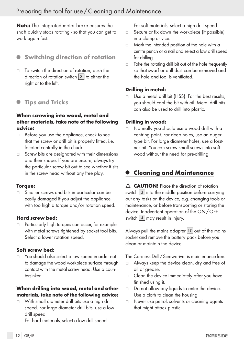 Switching direction of rotation, Tips and tricks, Cleaning and maintenance | Kompernass KH 3188 User Manual | Page 10 / 31