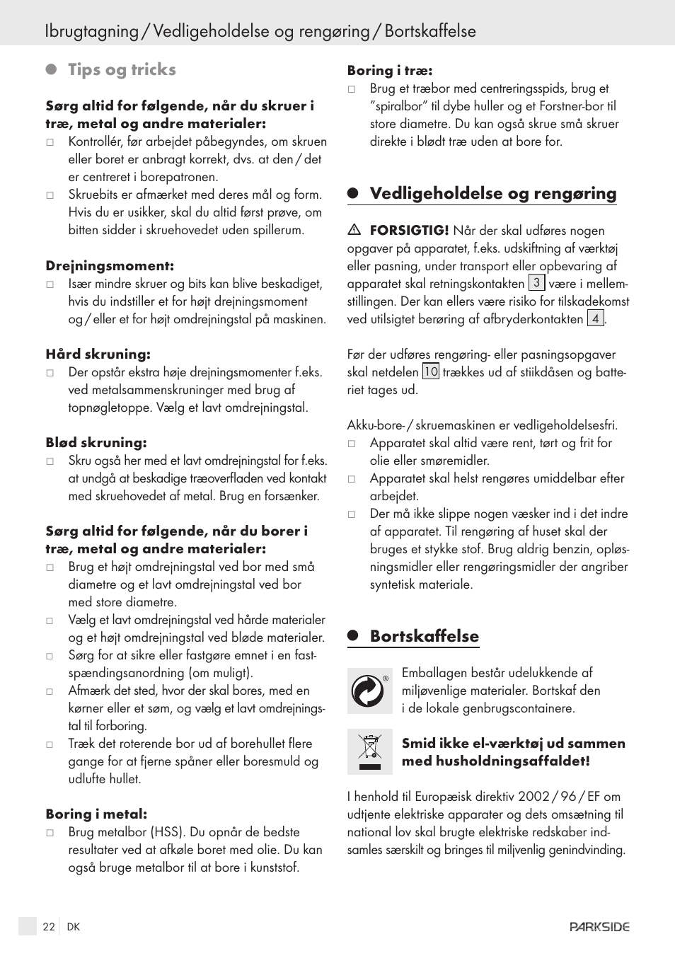 Tips og tricks, Vedligeholdelse og rengøring, Bortskaffelse | Kompernass KH 3188 User Manual | Page 20 / 31