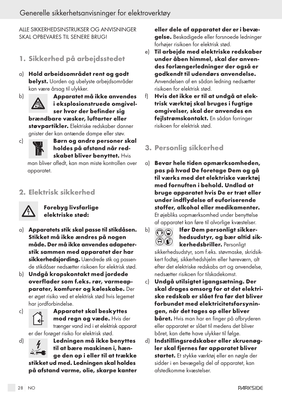 Generelle sikkerhetsanvisninger for elektroverktøy | Kompernass KH 3188 User Manual | Page 26 / 31
