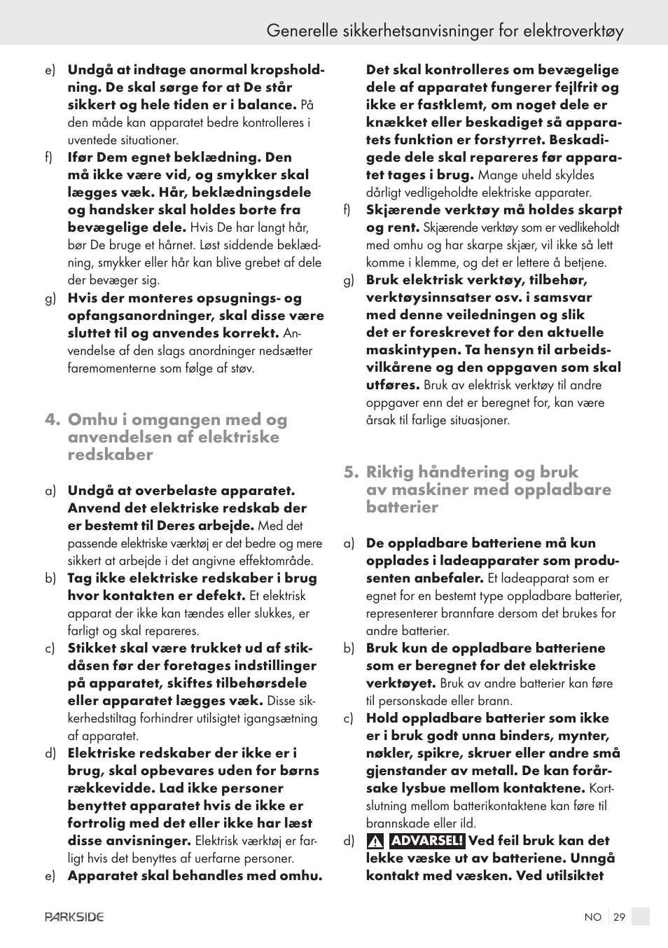 Generelle sikkerhetsanvisninger for elektroverktøy | Kompernass KH 3188 User Manual | Page 27 / 31