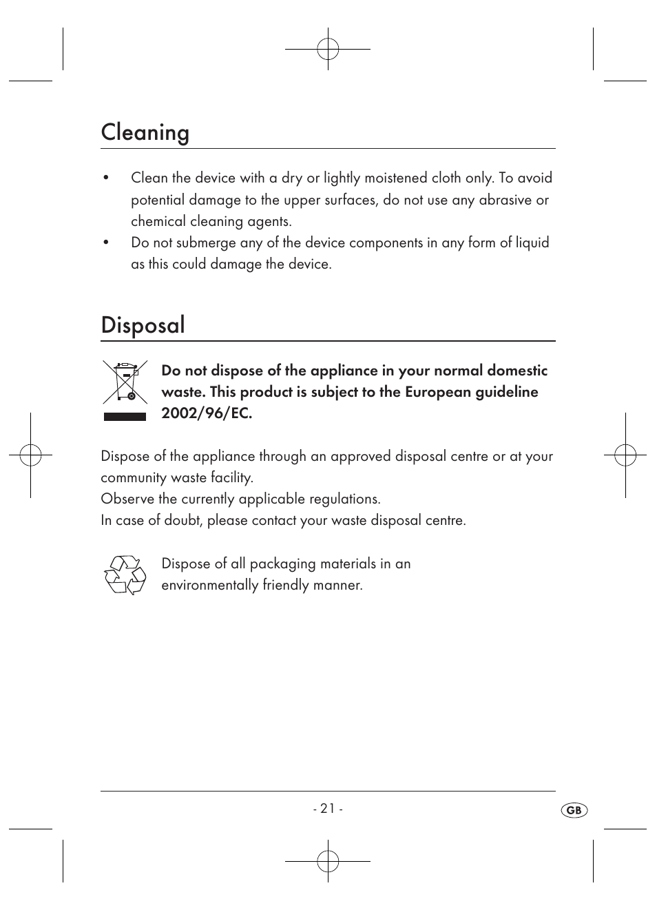 Cleaning, Disposal | Kompernass KH 2346 User Manual | Page 23 / 28