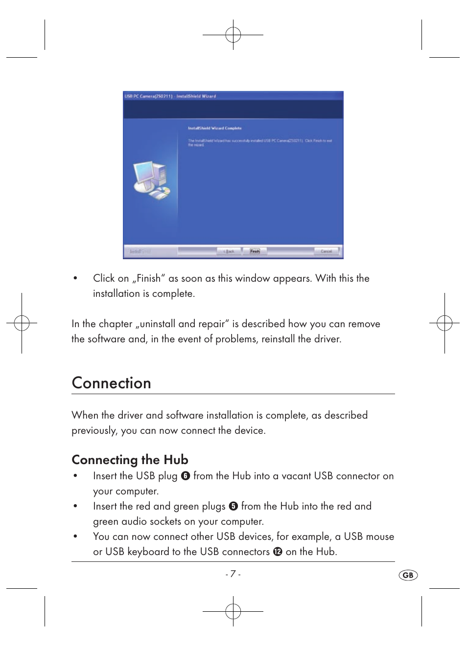 Connection, Connecting the hub | Kompernass KH 2346 User Manual | Page 9 / 28