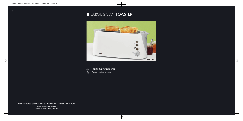 Kompernass LARGE 2-SLOT TOASTER KH 1550 User Manual | 7 pages