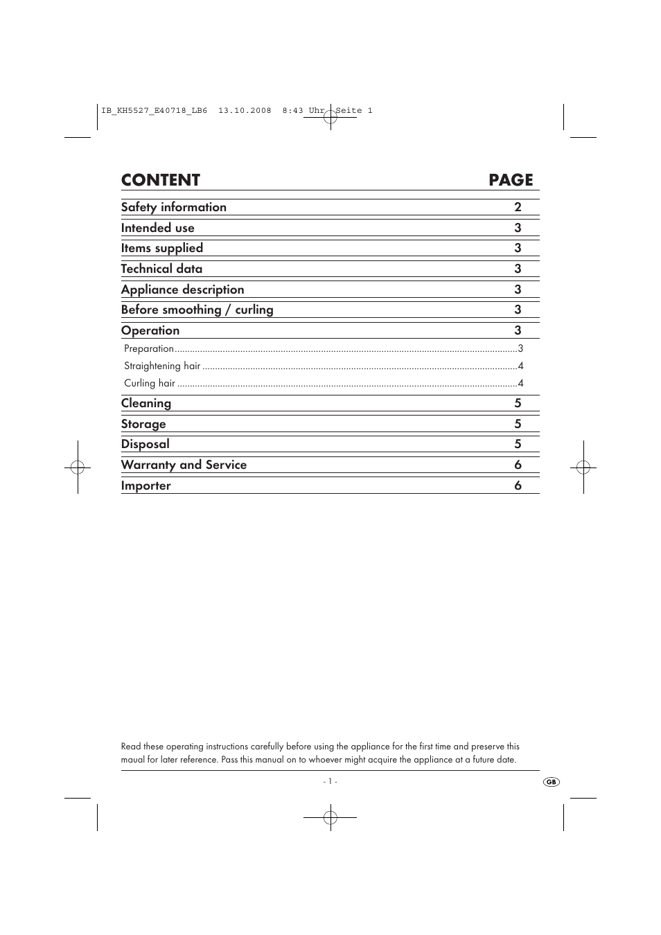 Content page | Kompernass KH5527 User Manual | Page 3 / 8