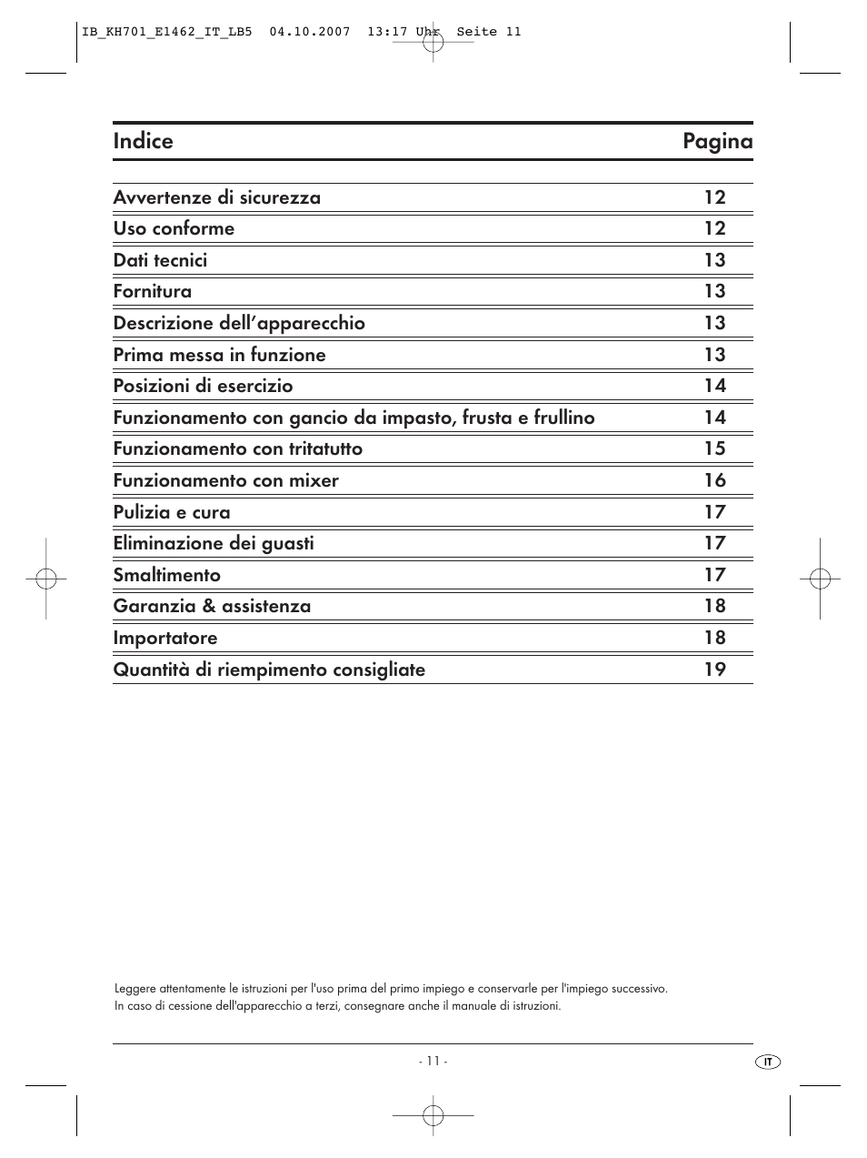 Indice pagina | Kompernass Food Processor KH 701 User Manual | Page 13 / 42