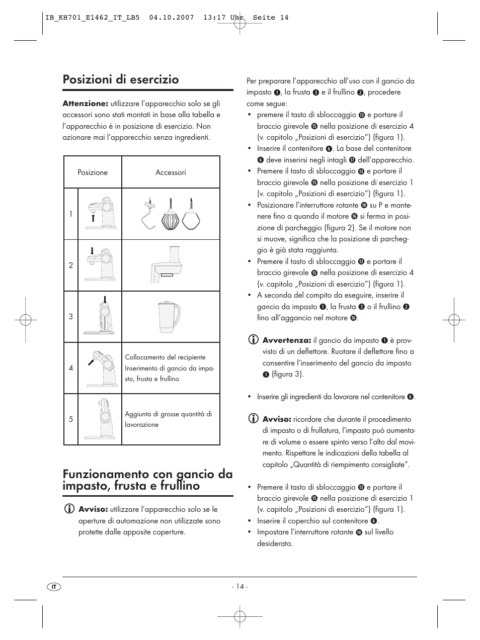 Posizioni di esercizio | Kompernass Food Processor KH 701 User Manual | Page 16 / 42