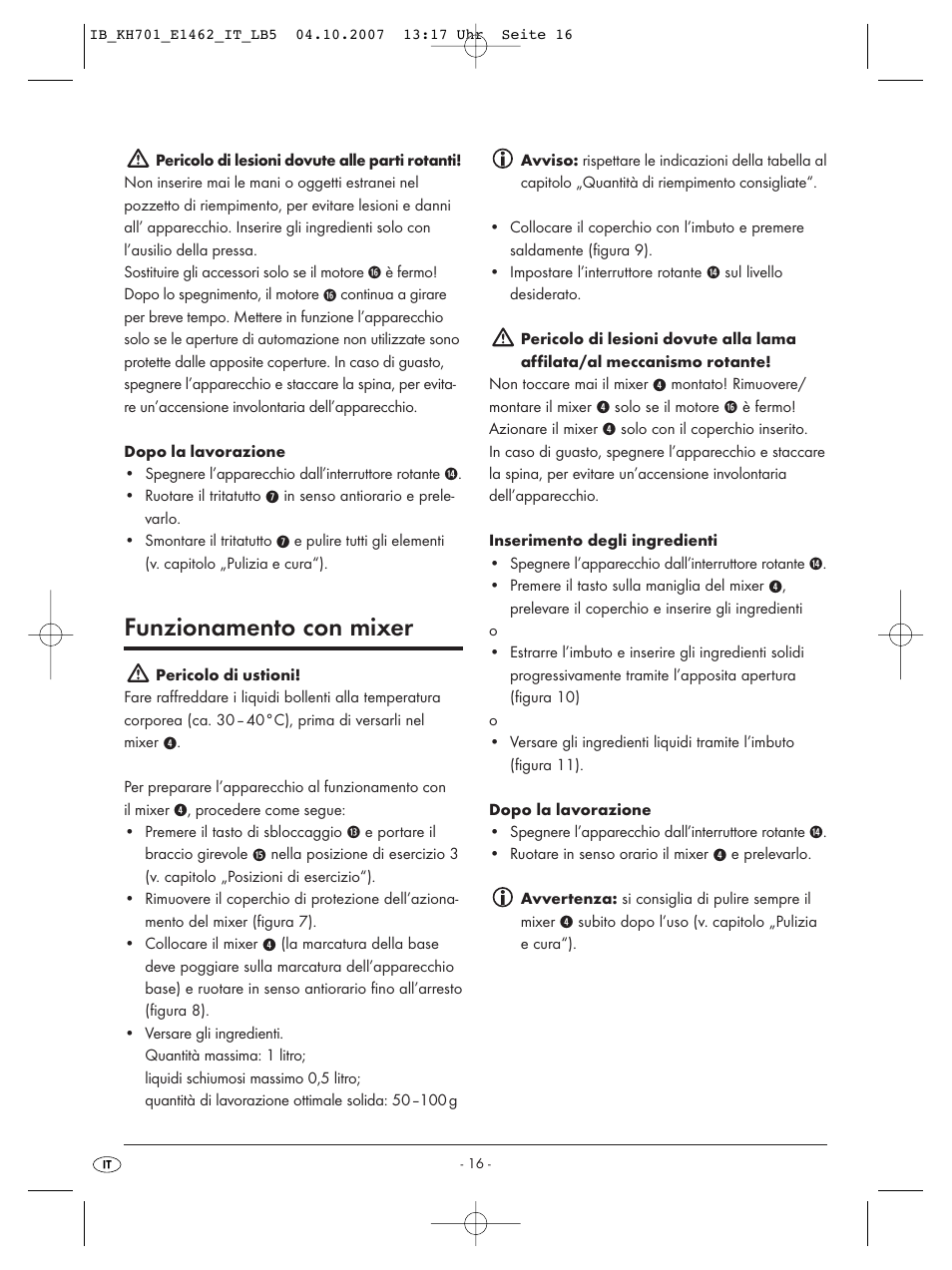 Funzionamento con mixer | Kompernass Food Processor KH 701 User Manual | Page 18 / 42