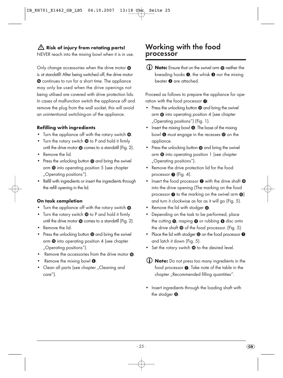 Working with the food processor | Kompernass Food Processor KH 701 User Manual | Page 27 / 42