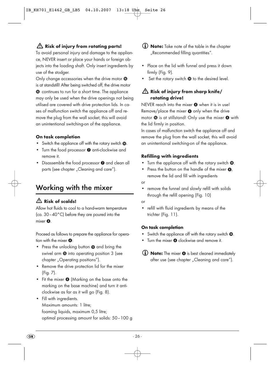 Working with the mixer | Kompernass Food Processor KH 701 User Manual | Page 28 / 42