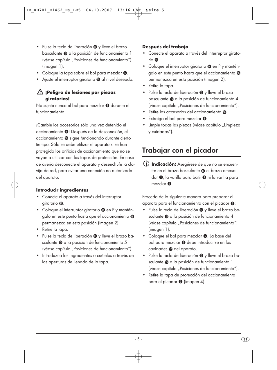 Trabajar con el picador | Kompernass Food Processor KH 701 User Manual | Page 7 / 42