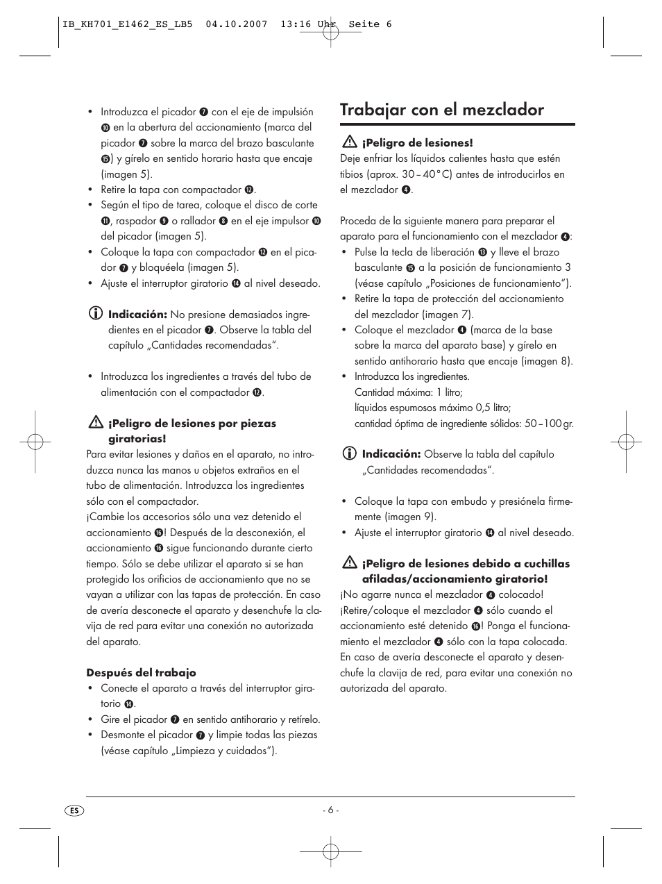 Trabajar con el mezclador | Kompernass Food Processor KH 701 User Manual | Page 8 / 42