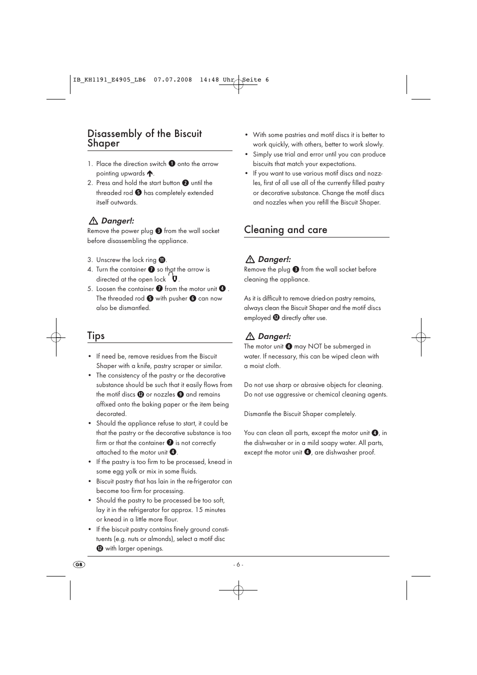 Disassembly of the biscuit shaper, Tips, Cleaning and care | Kompernass KH 1191 User Manual | Page 8 / 10