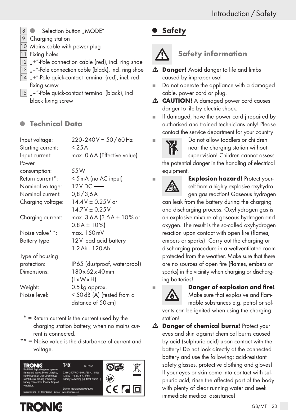 Introduction / safety, Technical data, Safety safety information | Kompernass T4X User Manual | Page 21 / 34