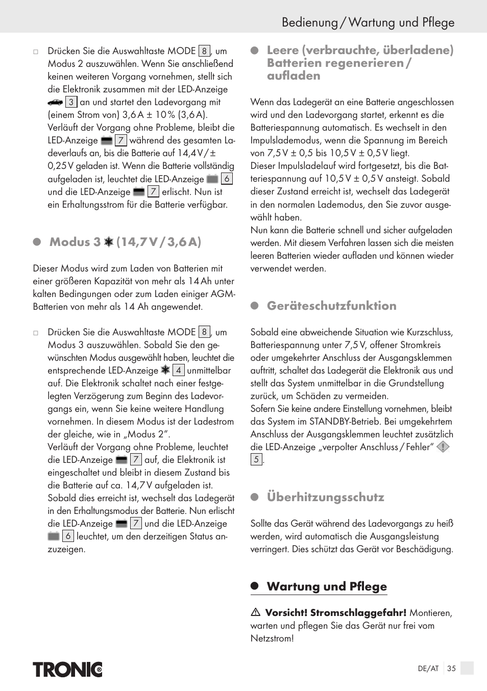 Bedienung / wartung und pflege, Geräteschutzfunktion, Überhitzungsschutz | Wartung und pflege | Kompernass T4X User Manual | Page 33 / 34