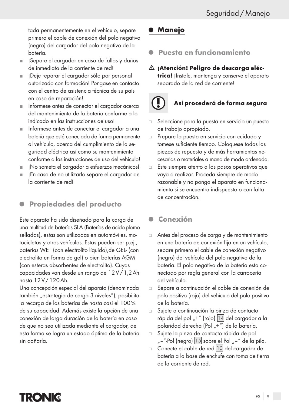 Seguridad / manejo, Propiedades del producto, Manejo | Puesta en funcionamiento, Conexión | Kompernass T4X User Manual | Page 7 / 34