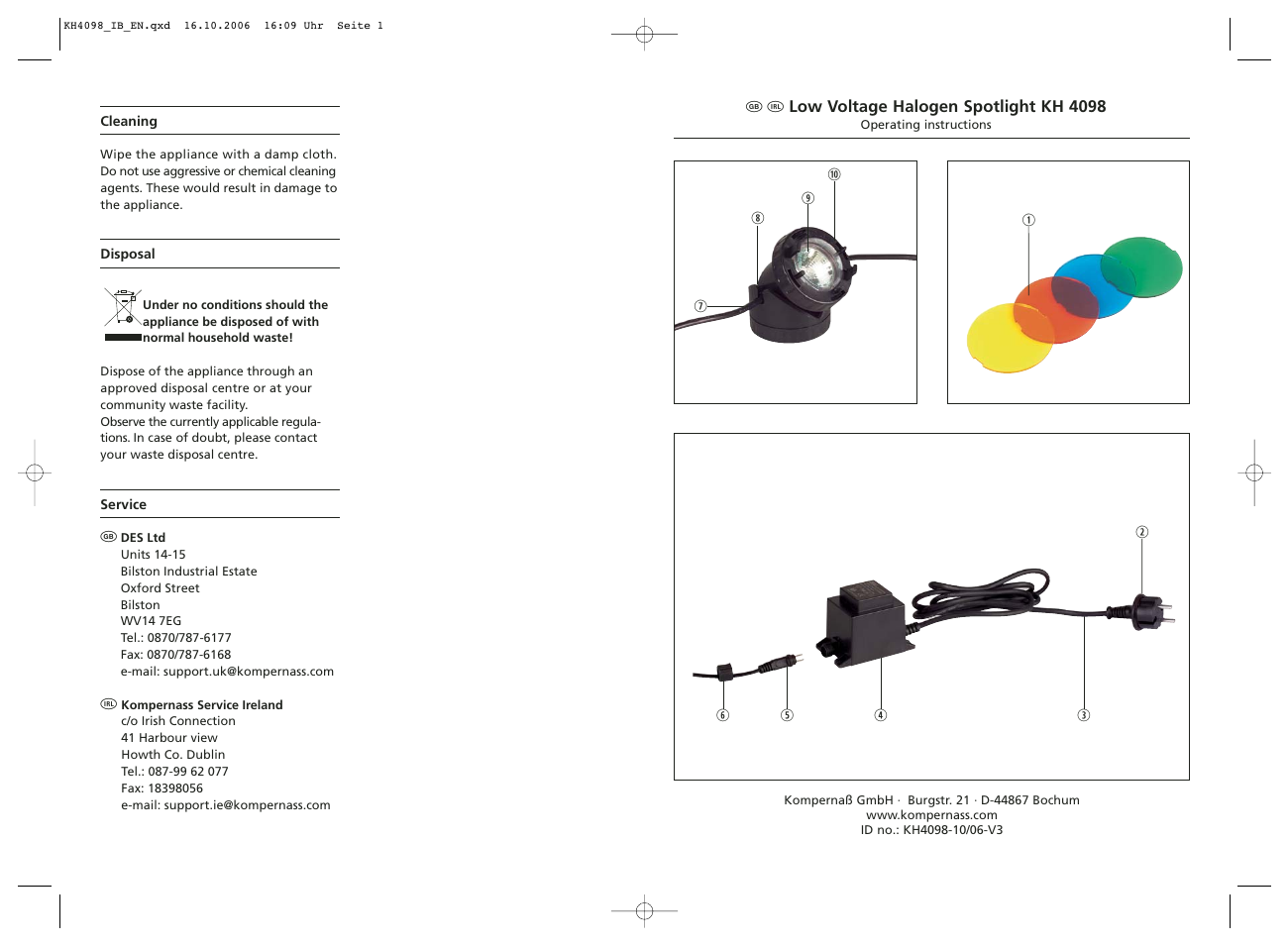 Kompernass Low Voltage Halogen Spotlight KH 4098 User Manual | 2 pages
