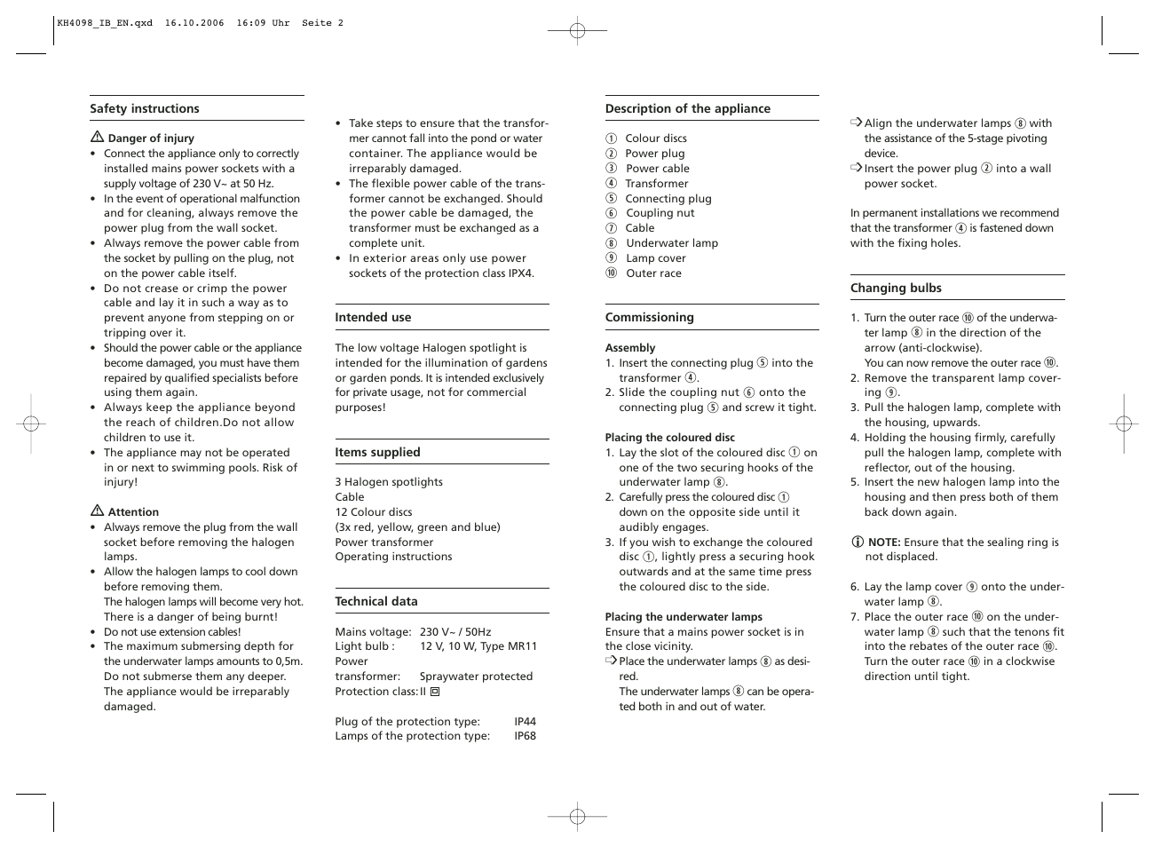 Kompernass Low Voltage Halogen Spotlight KH 4098 User Manual | Page 2 / 2