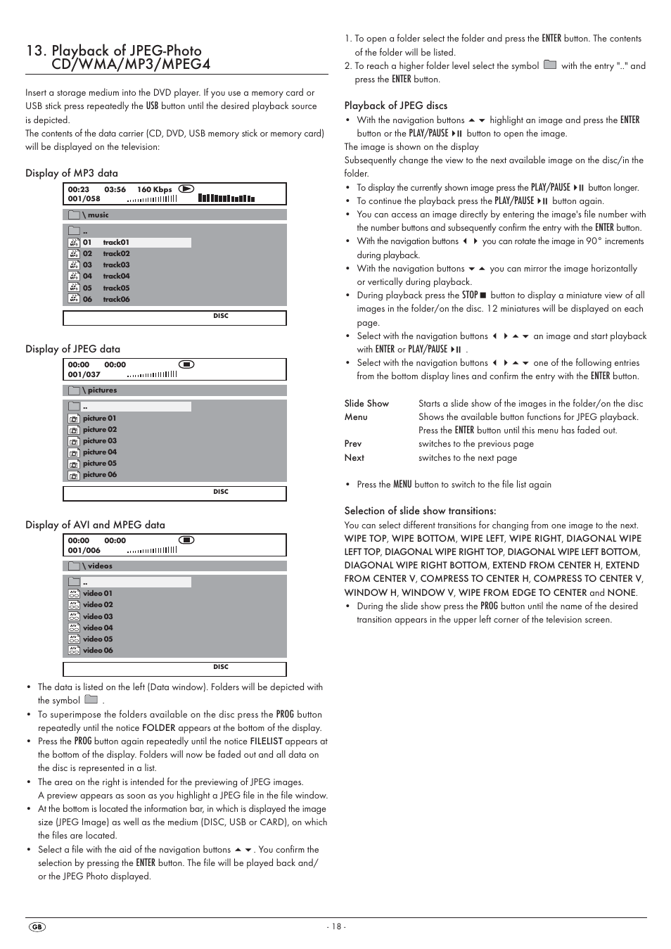 Playback of jpeg-photo cd/wma/mp3/mpeg4 | Kompernass SILVERCREST KH6525 User Manual | Page 20 / 26