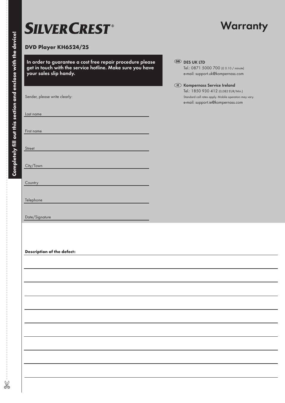 Warranty | Kompernass SILVERCREST KH6525 User Manual | Page 25 / 26