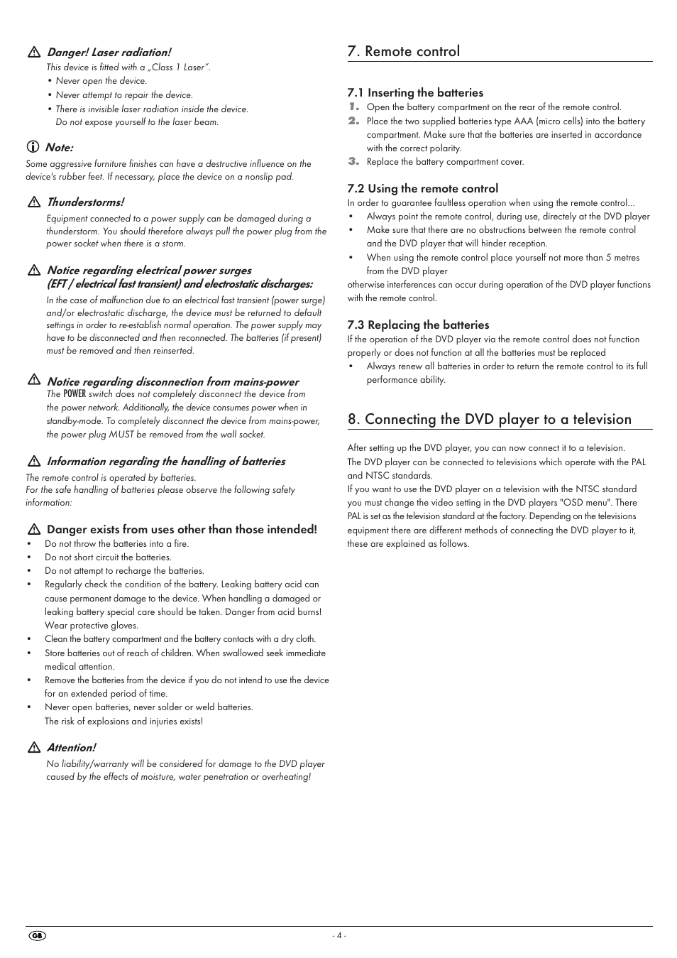 Remote control, Connecting the dvd player to a television | Kompernass SILVERCREST KH6525 User Manual | Page 6 / 26