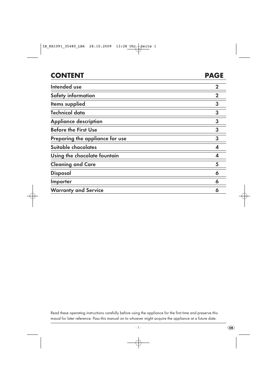 Content page | Kompernass KH1091-09-V4 User Manual | Page 3 / 8