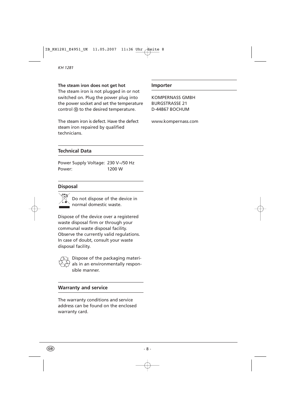 Kompernass KH1281-04/07-V1 User Manual | Page 10 / 10