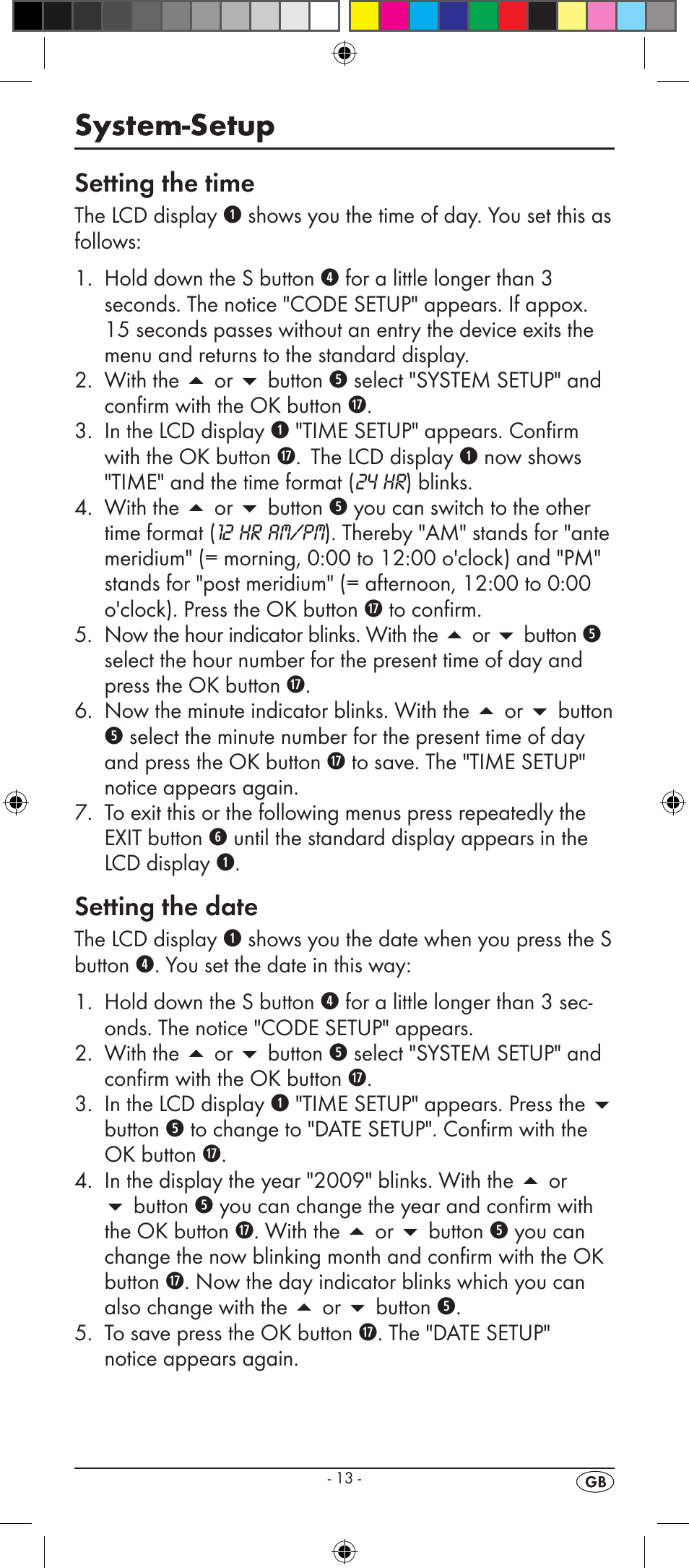 System-setup, Setting the time, Setting the date | Kompernass SILVERCREST KH 2156 User Manual | Page 15 / 26
