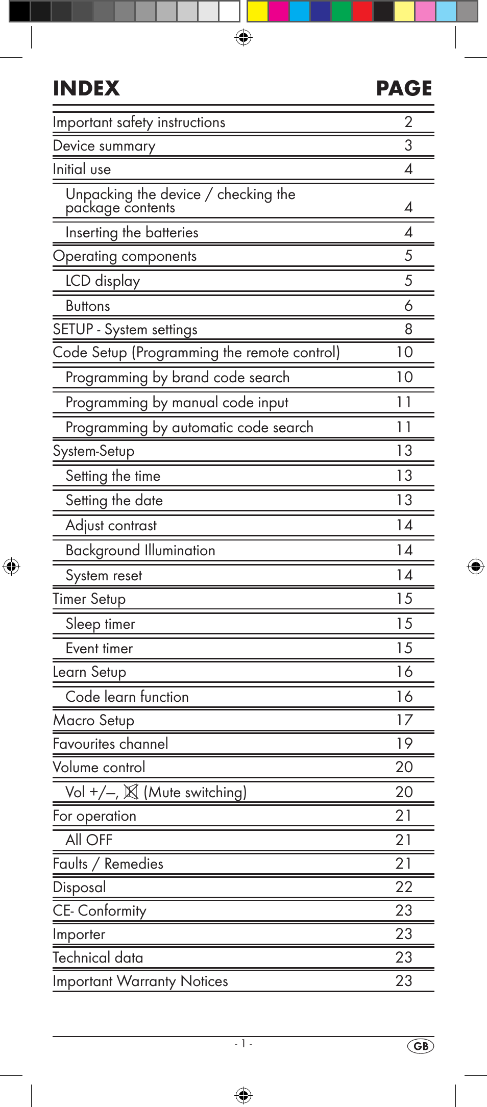 Index page | Kompernass SILVERCREST KH 2156 User Manual | Page 3 / 26