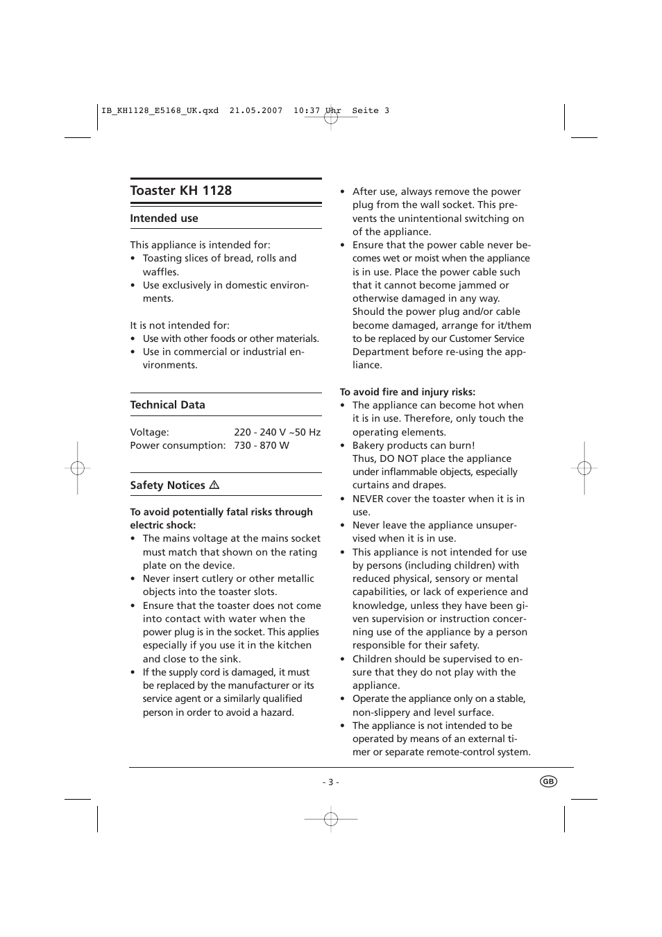 Toaster kh 1128 | Kompernass KH 1128 User Manual | Page 5 / 8