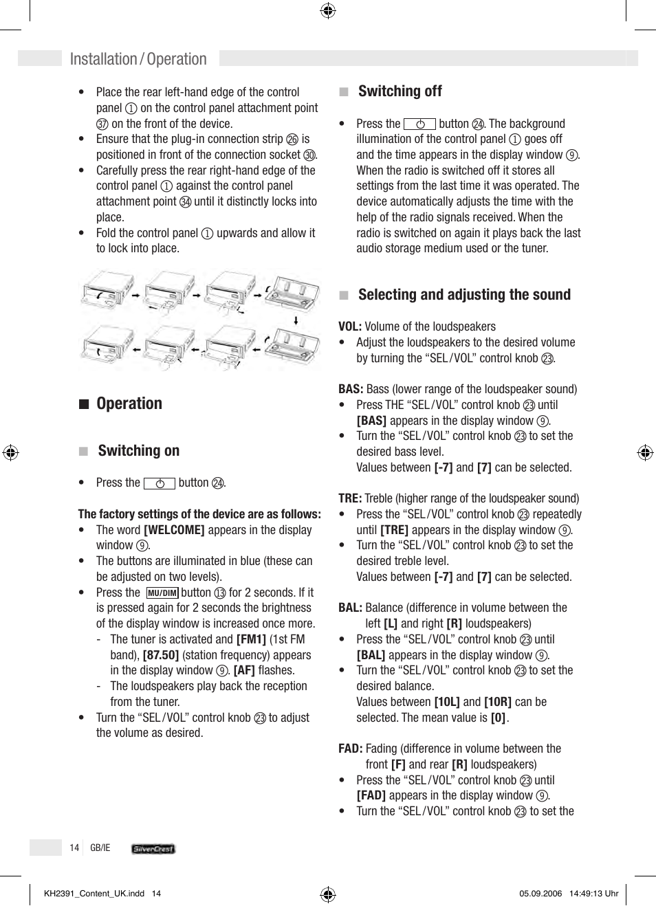 Operation, Installation / operation | Kompernass KH 2391 User Manual | Page 12 / 26