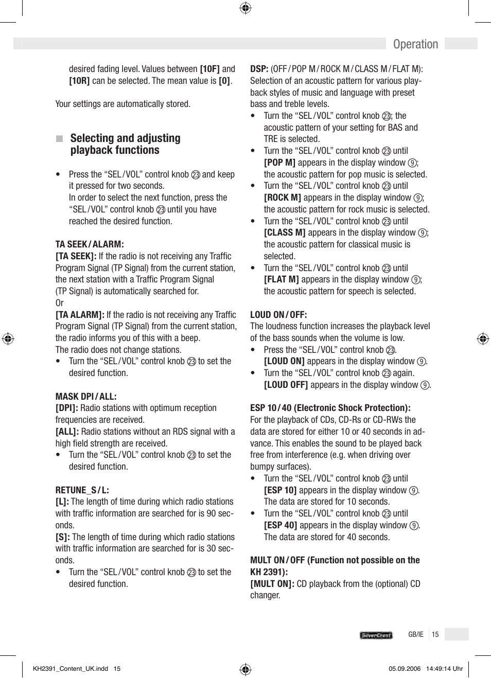 Operation | Kompernass KH 2391 User Manual | Page 13 / 26