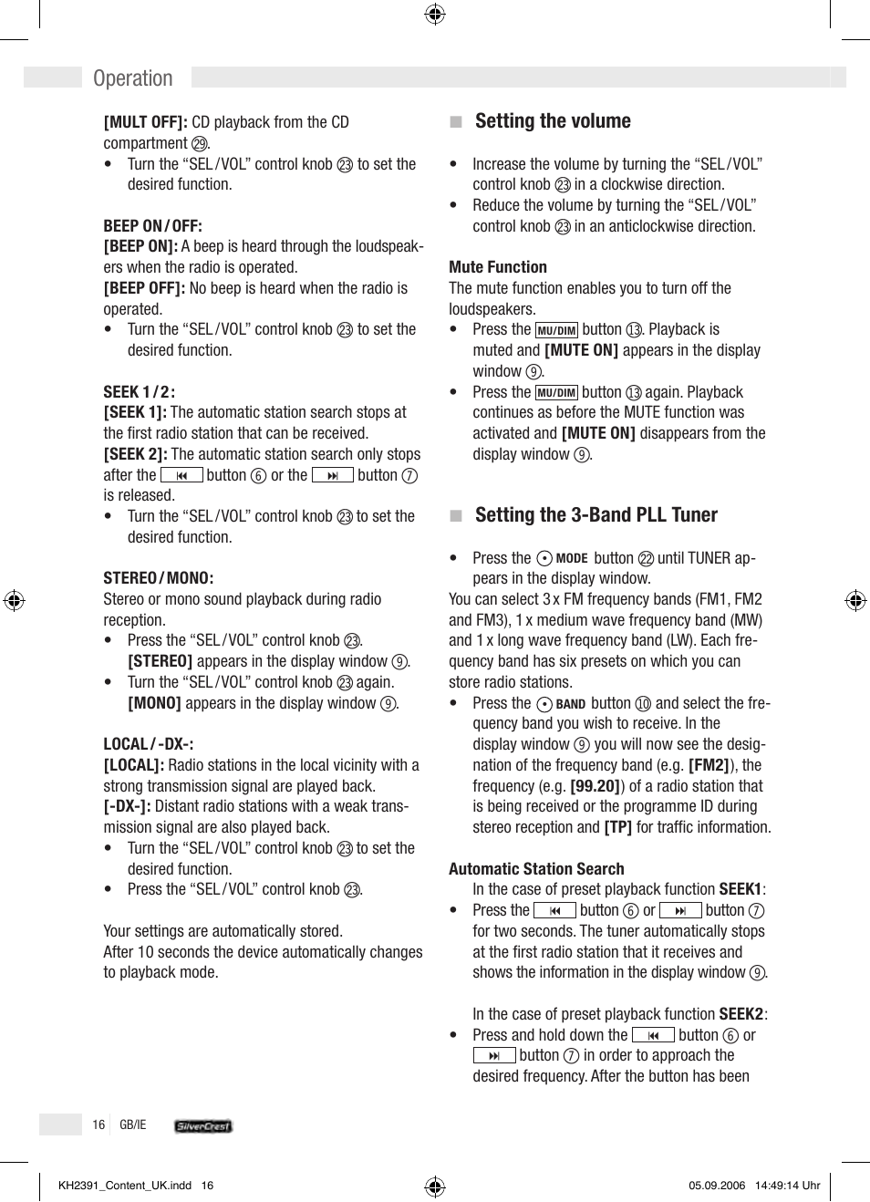 Operation | Kompernass KH 2391 User Manual | Page 14 / 26