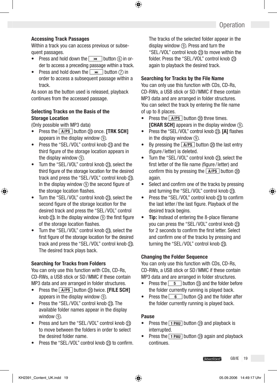 Operation | Kompernass KH 2391 User Manual | Page 17 / 26