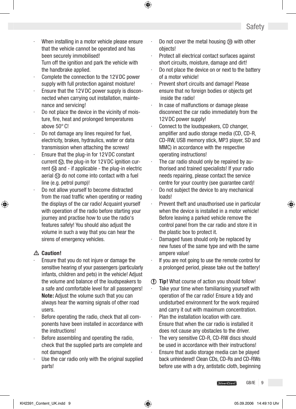 Safety | Kompernass KH 2391 User Manual | Page 7 / 26