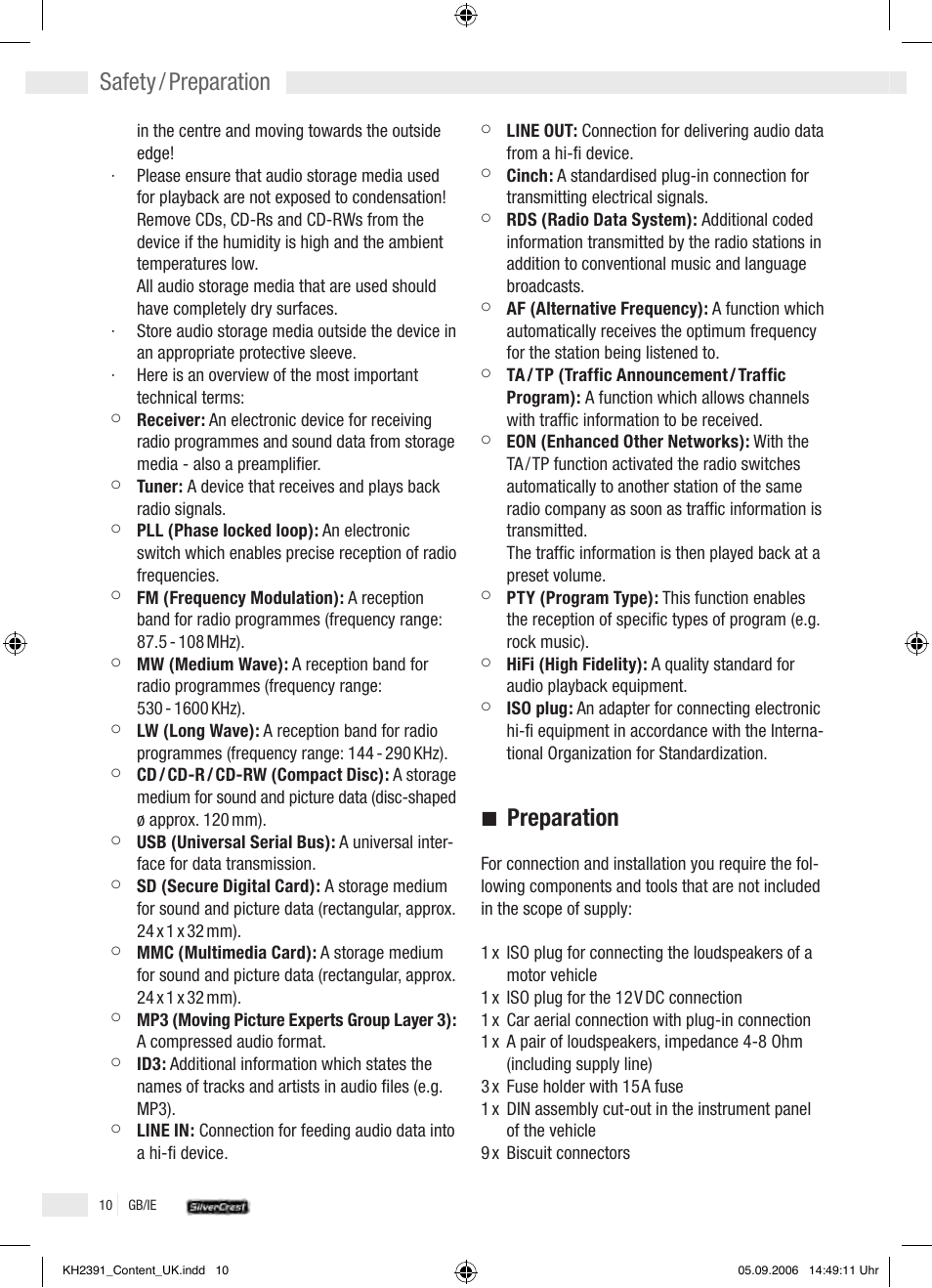 Preparation, Safety / preparation | Kompernass KH 2391 User Manual | Page 8 / 26