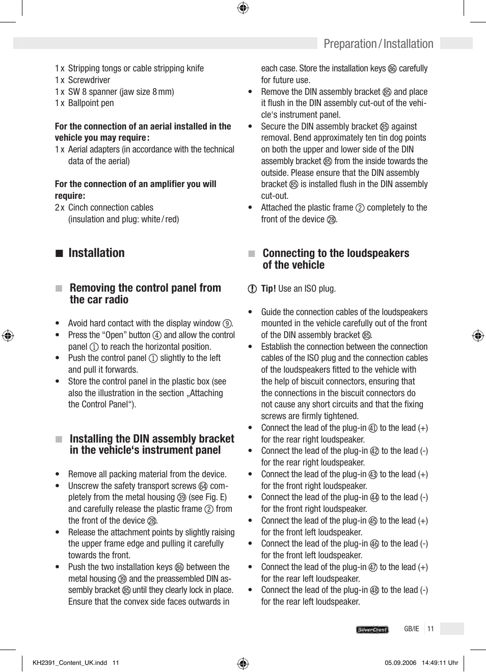 Installation, Preparation / installation | Kompernass KH 2391 User Manual | Page 9 / 26