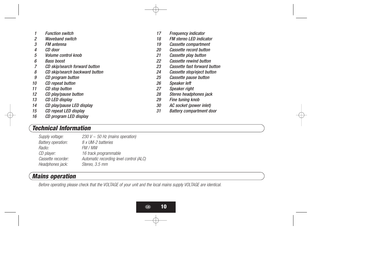 Technical information, Mains operation | Kompernass KH 868 User Manual | Page 10 / 58