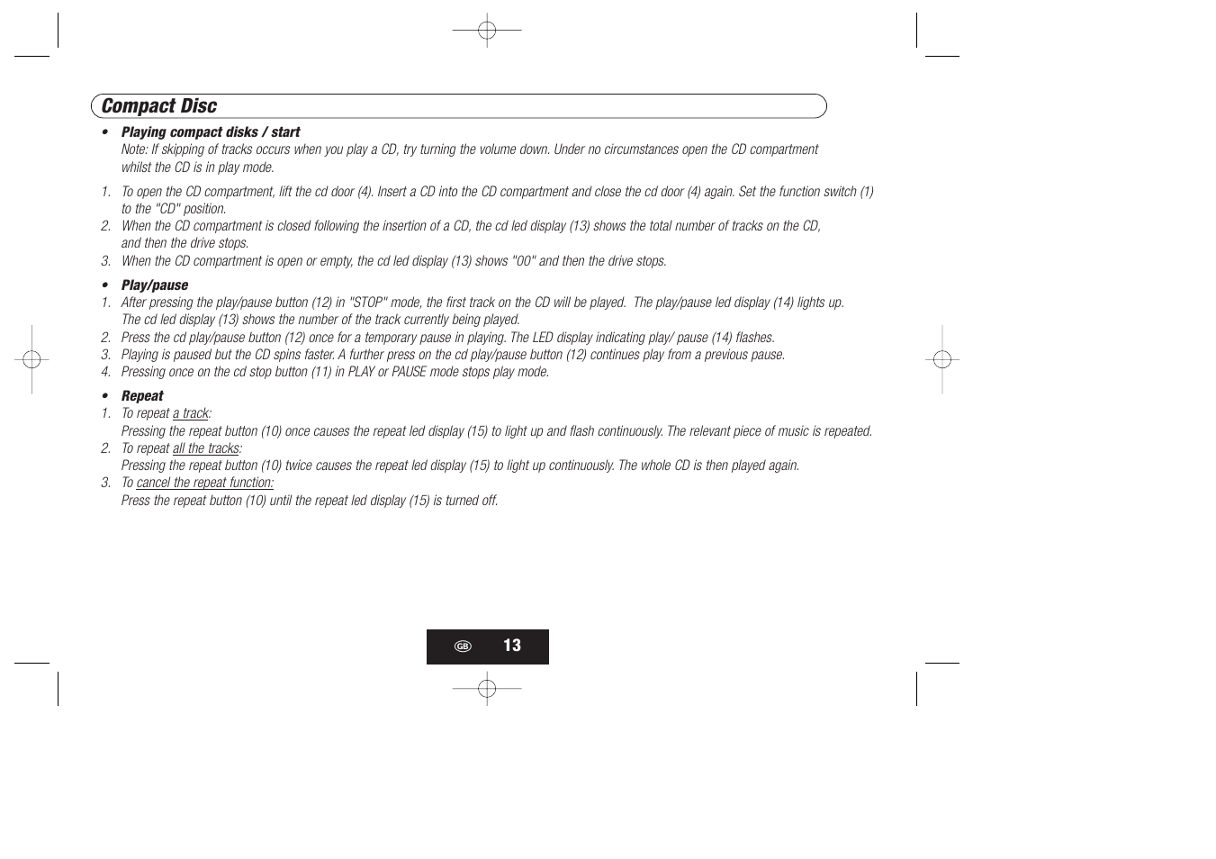 Compact disc | Kompernass KH 868 User Manual | Page 13 / 58