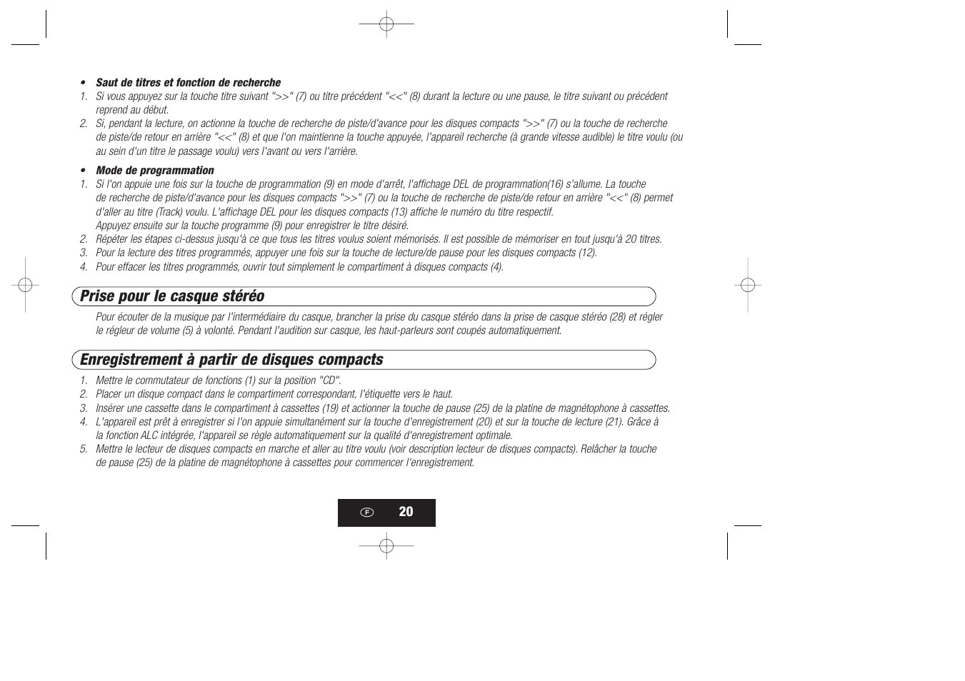 Prise pour le casque stéréo, Enregistrement à partir de disques compacts | Kompernass KH 868 User Manual | Page 20 / 58