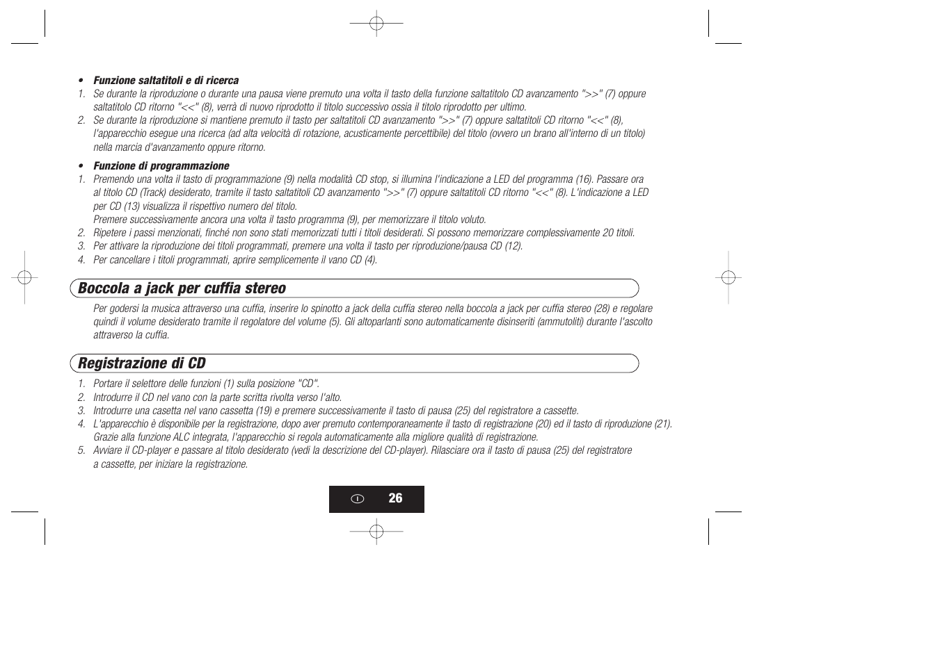 Boccola a jack per cuffia stereo, Registrazione di cd | Kompernass KH 868 User Manual | Page 26 / 58