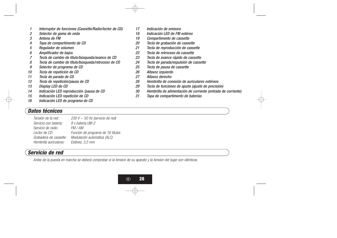 Datos técnicos, Servicio de red | Kompernass KH 868 User Manual | Page 28 / 58
