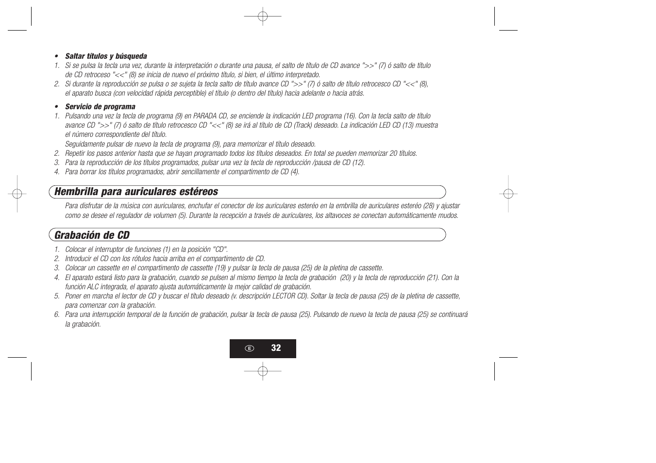 Hembrilla para auriculares estéreos, Grabación de cd | Kompernass KH 868 User Manual | Page 32 / 58