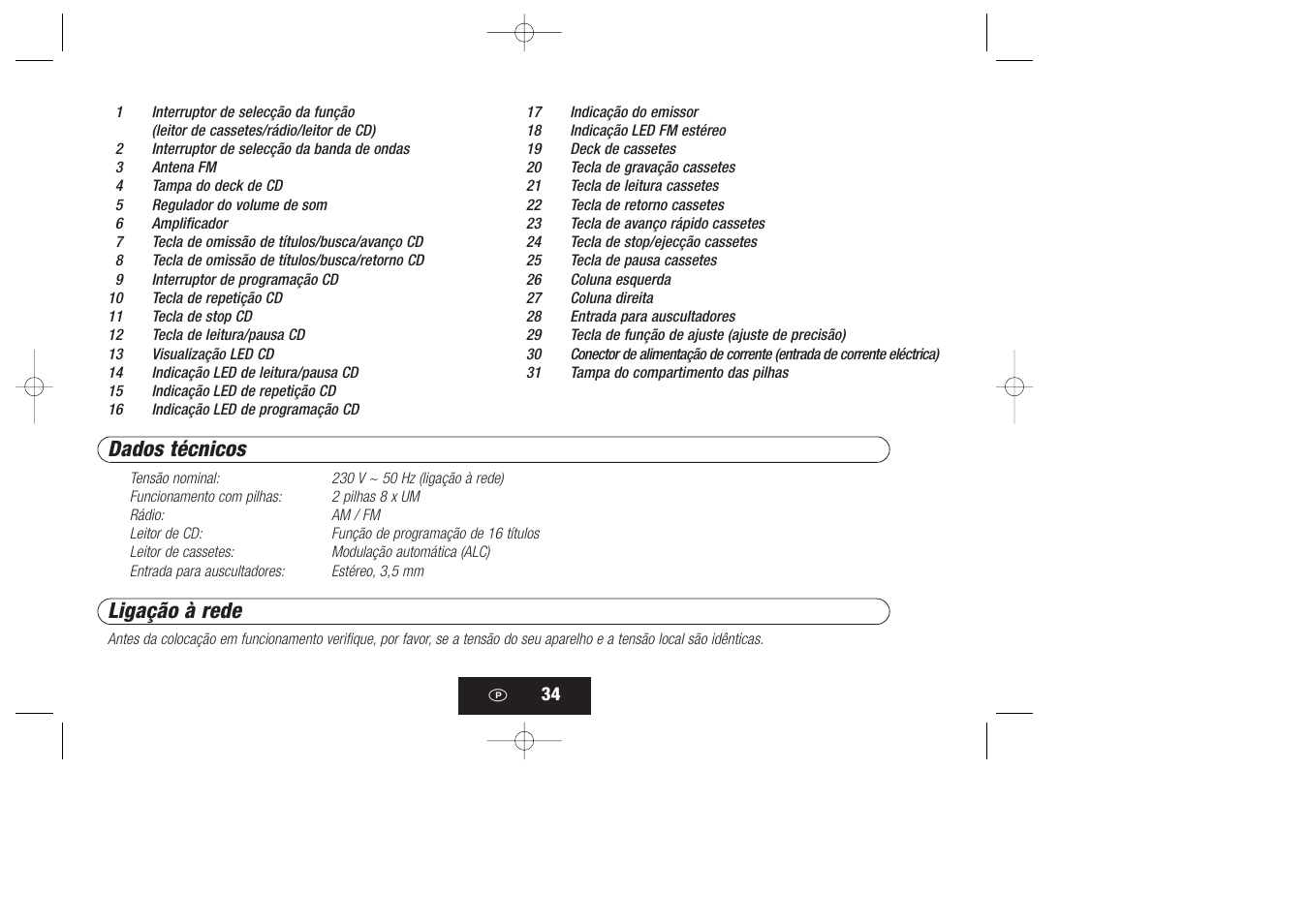 Dados técnicos, Ligação à rede | Kompernass KH 868 User Manual | Page 34 / 58