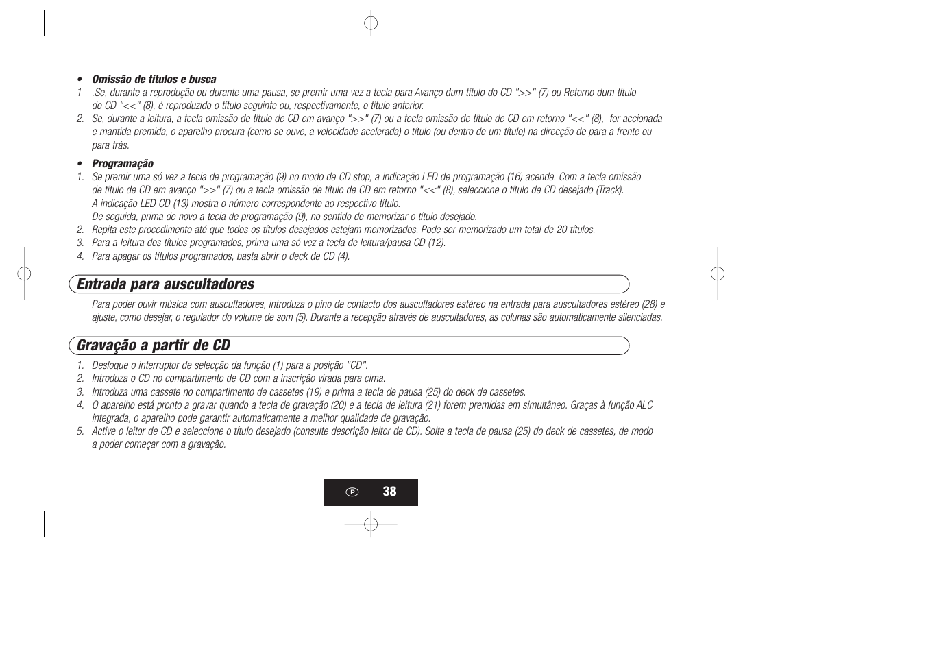 Entrada para auscultadores, Gravação a partir de cd | Kompernass KH 868 User Manual | Page 38 / 58