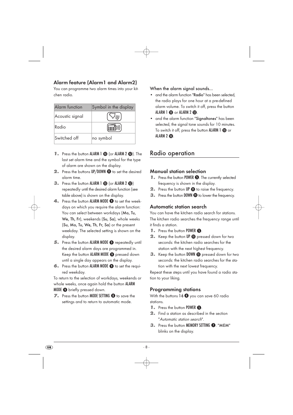 Radio operation | Kompernass KH 2289 User Manual | Page 10 / 72